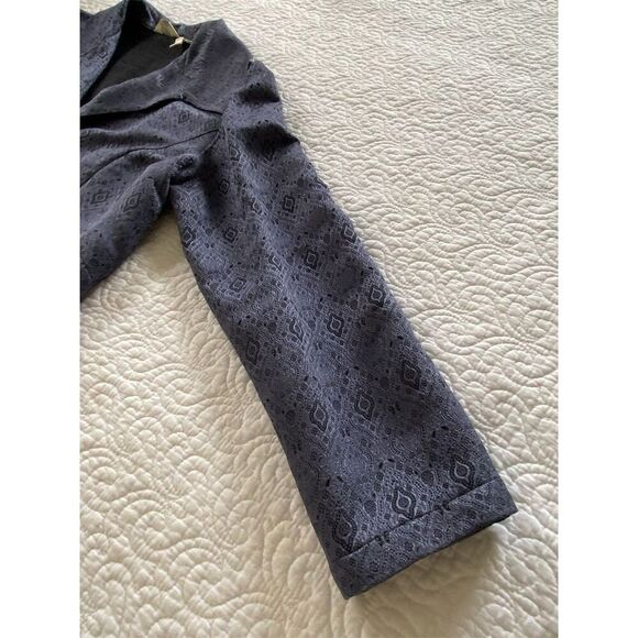 J. Jill Blue Silk Blend Geometric Cropped Blazer Size Medium Casual Formal - Picture 5 of 11
